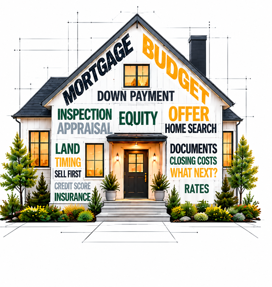 A house formed from mortgage and home-buying terms, now organized into a clear structure